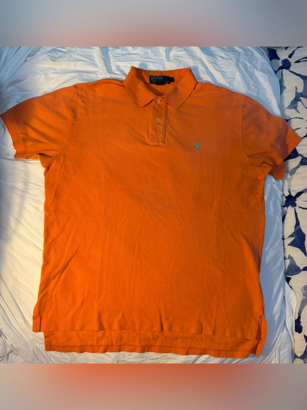 Genuine Y2K Polo Ralph Lauren Orange Cotton Mesh Polo Men’s L Blue Pony